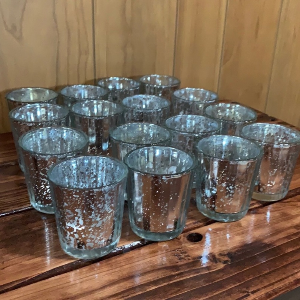 Silver accordion Mercury style glass votive holders, set of 16